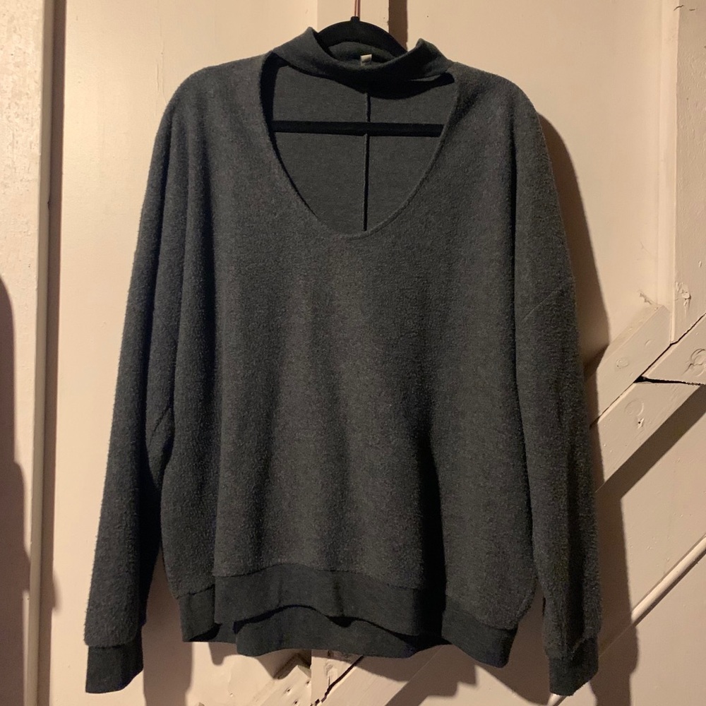 Express Grey Mock Neck Cutout Sweater